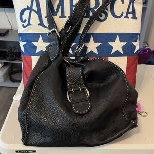 Carla Mancini Open Stitch, Buckle Detail, Slouch/Hobo Bag Black